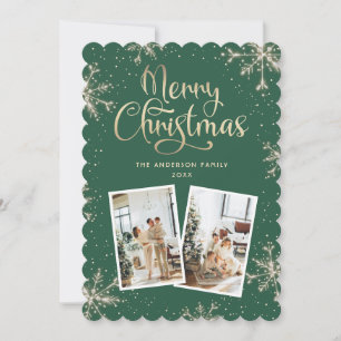 Tarjeta de Navidad con Foto Copos de Nieve Verdes