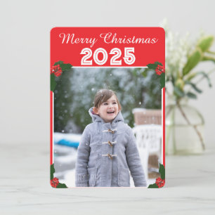 Tarjeta de Navidad con Foto de Acebo Rojo de Navid