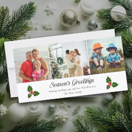 Tarjeta de Navidad con foto de acebo verde y bayas