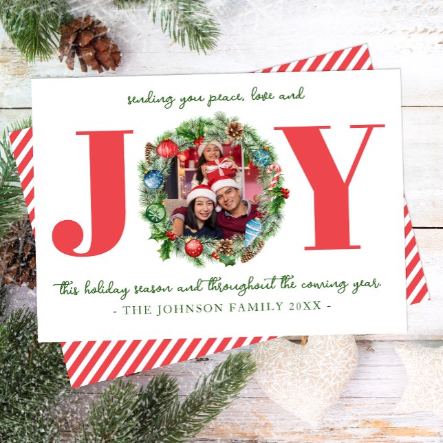 Tarjeta de Navidad con Foto de Acuarela de Vegetac (Christmas Wreath Holiday Card)