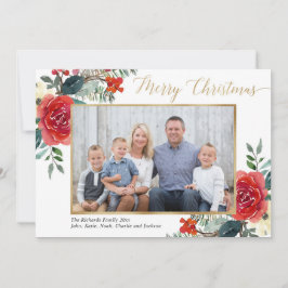 Tarjeta de Navidad con foto de acuarela floral roj