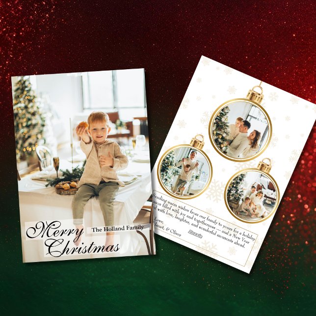 Tarjeta de Navidad con Foto de Adorno de Oro Elega (Subido por el creador)
