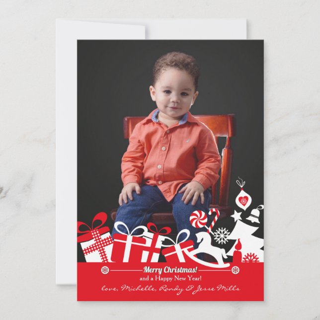 Tarjeta de Navidad con Foto de Alegría Navideña (Anverso)