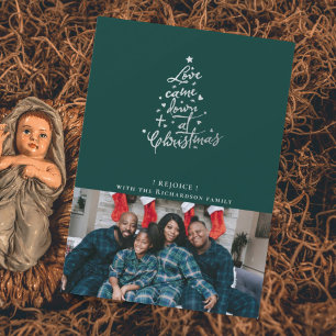 Tarjeta de Navidad con Foto de Amor Vino Abajo