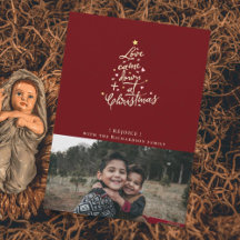 Tarjeta de Navidad con Foto de Amor Vino Abajo