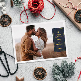 Tarjeta de Navidad con Foto de Árbol Rústico con E