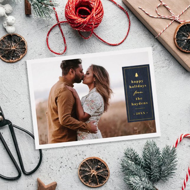 Tarjeta de Navidad con Foto de Árbol Rústico con E (Subido por el creador)