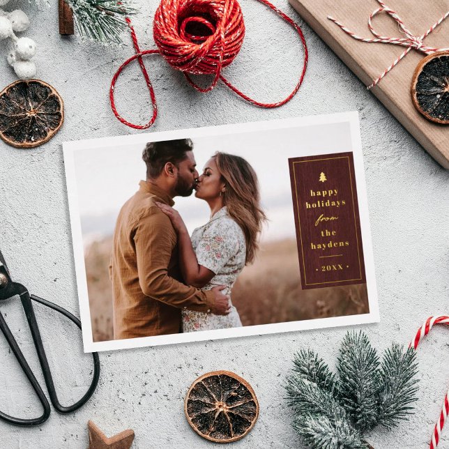 Tarjeta de Navidad con Foto de Árbol Rústico con E (Subido por el creador)