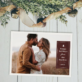 Tarjeta de Navidad con foto de árbol rústico rojo 