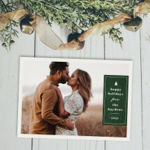 Tarjeta de Navidad con Foto de Árbol Rústico Verde