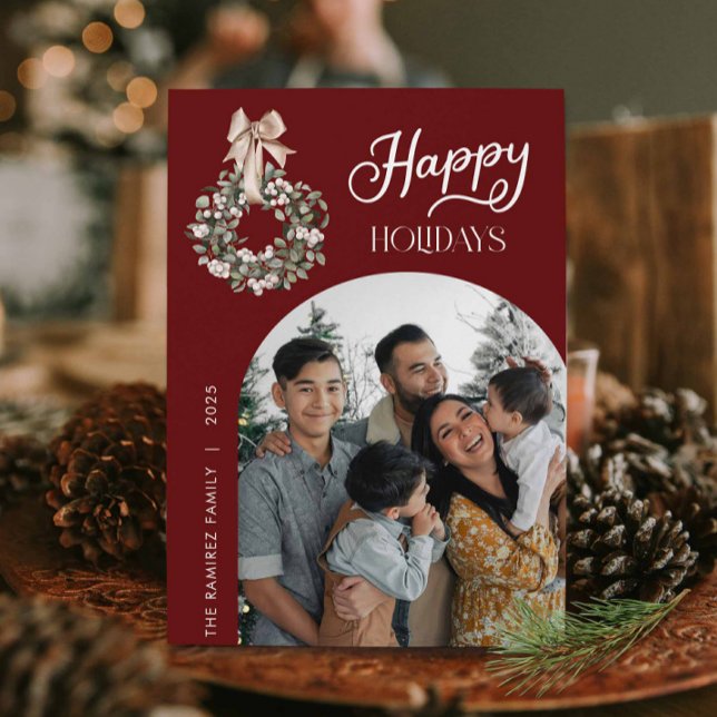 Tarjeta de Navidad con Foto de Arco de Felices Fie (Happy Holiday Arch Photo Greeting Card)