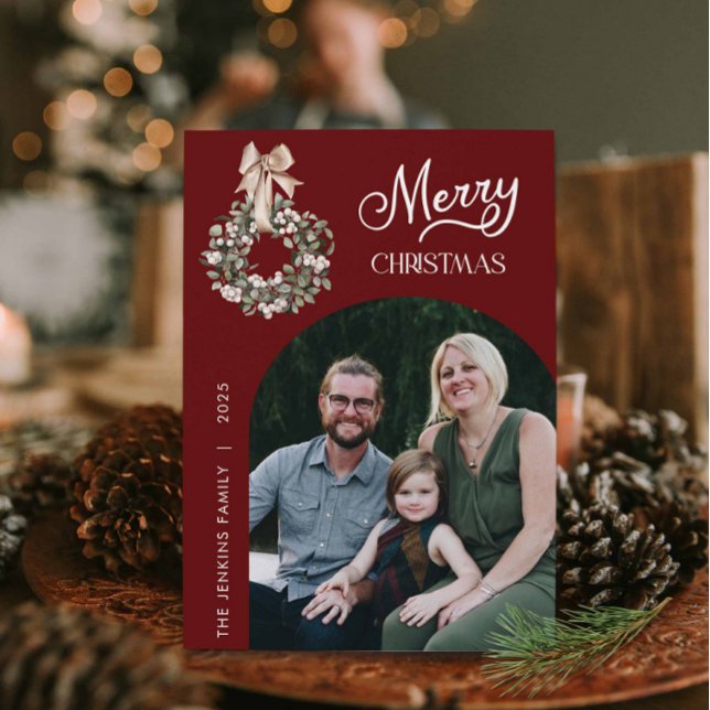 Tarjeta de Navidad con Foto de Arco de Feliz Navid (Arched Photo Christmas Greeting Card)