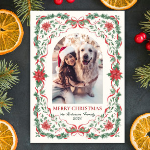 Tarjeta de Navidad con Foto de Arco de Follaje Bot