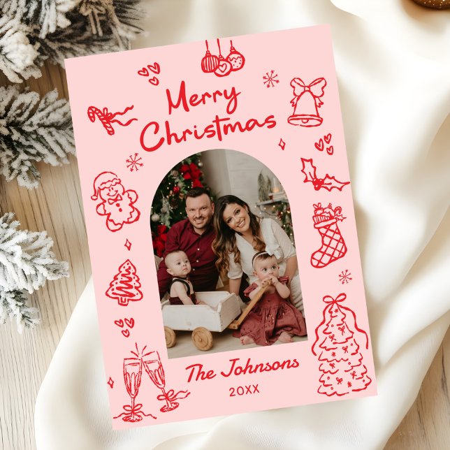 Tarjeta de Navidad con Foto de Arco Dibujado a Man (Subido por el creador)