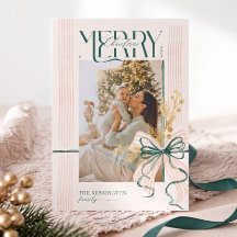 Tarjeta de Navidad con Foto de Arco Verde Rosa en