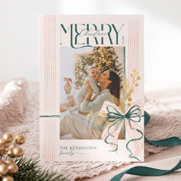 Tarjeta de Navidad con Foto de Arco Verde Rosa en