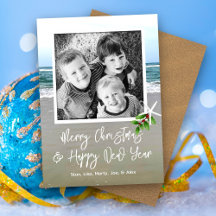 Tarjeta de Navidad con foto de arena de playa
