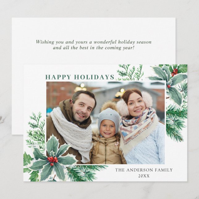 Tarjeta de Navidad con Foto de Bayas de Acebo Fest (Anverso / Reverso)