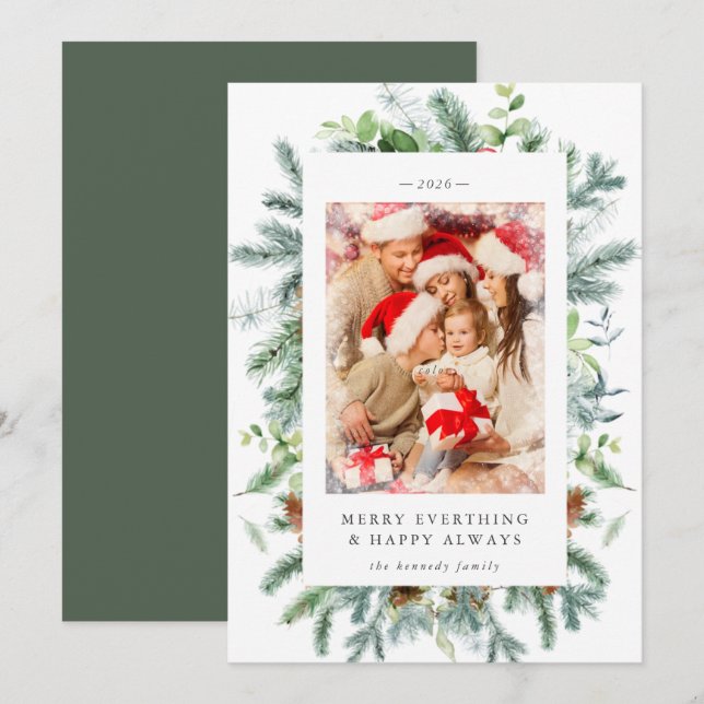 Tarjeta de Navidad con Foto de Bayas de Pino Rústi (Anverso / Reverso)