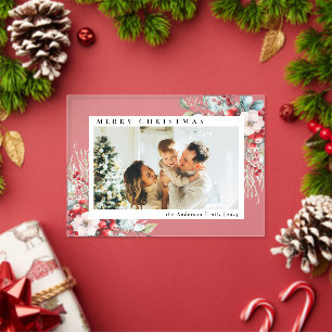 Tarjeta de Navidad con Foto de Bayas Rojas Moderna