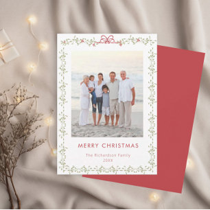 Tarjeta de Navidad con foto de borde de muérdago e
