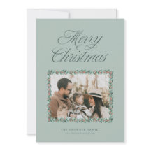 Tarjeta de Navidad con foto de borde de pino en ac