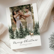 Tarjeta de Navidad con foto de bosque acuarela