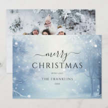 Tarjeta de Navidad con foto de bosque de invierno 