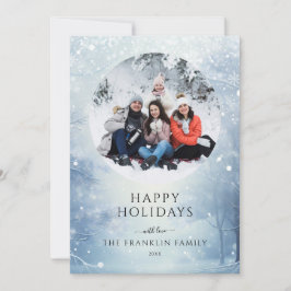 Tarjeta de Navidad con foto de bosque de invierno 