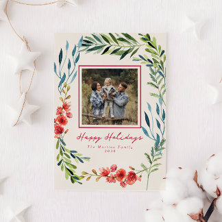 Tarjeta de Navidad con Foto de Botánica en Acuarel