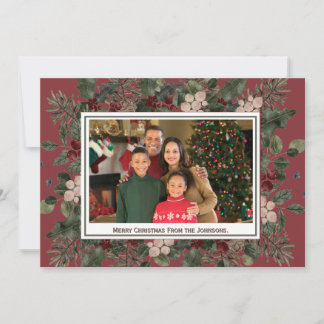 Tarjeta de Navidad con Foto de Burgundy Profundo A