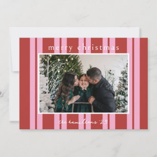Tarjeta de Navidad con foto de cabana rosa roja ra