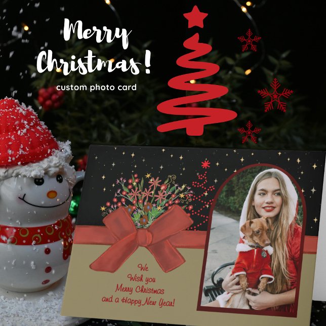 Tarjeta de Navidad con Foto de Caperucita Roja Cap (Whimsical Red Riding Hood Photo Christmas Card)