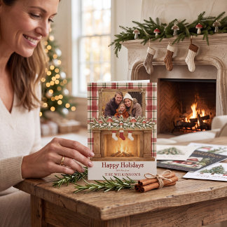 Tarjeta de Navidad con Foto de Chimenea Acogedora