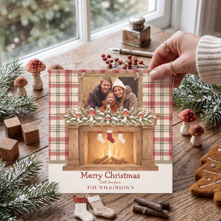 Tarjeta de Navidad con Foto de Chimenea Acogedora