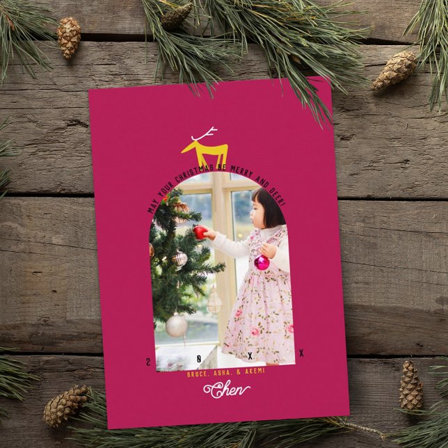 Tarjeta de Navidad con foto de ciervo y arco (Subido por el creador)