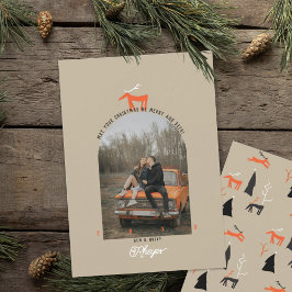 Tarjeta de Navidad con foto de ciervo y arco