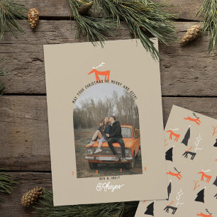 Tarjeta de Navidad con foto de ciervo y arco