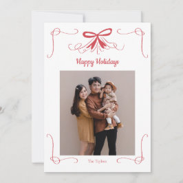 Tarjeta de Navidad con Foto de Cinta de Lazo Rojo