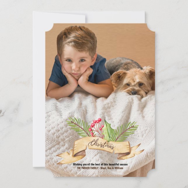 Tarjeta de Navidad con Foto de Cinta de Navidad (Anverso)
