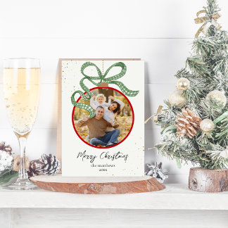 Tarjeta de Navidad con foto de cinta verde elegant