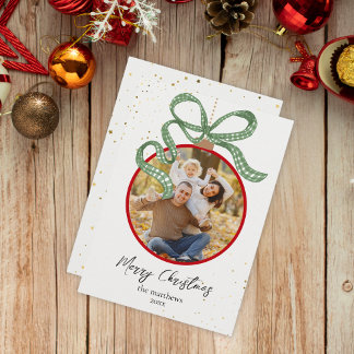 Tarjeta de Navidad con foto de cinta verde elegant