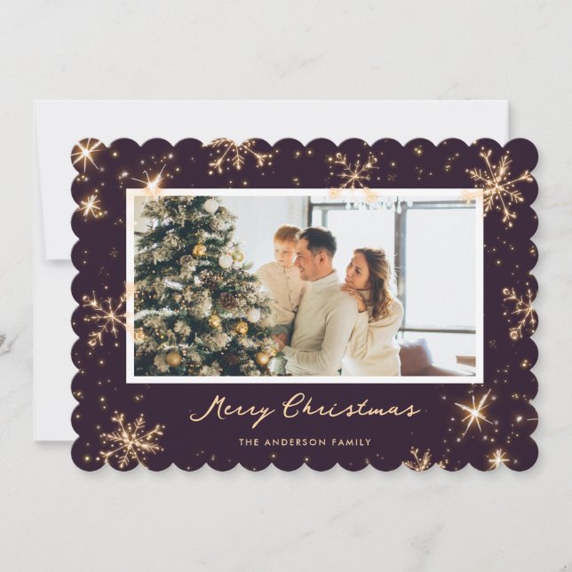 Tarjeta de Navidad con foto de copo de nieve moder (Anverso)