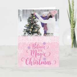 Tarjeta de Navidad con Foto de Copo de Nieve Rosa