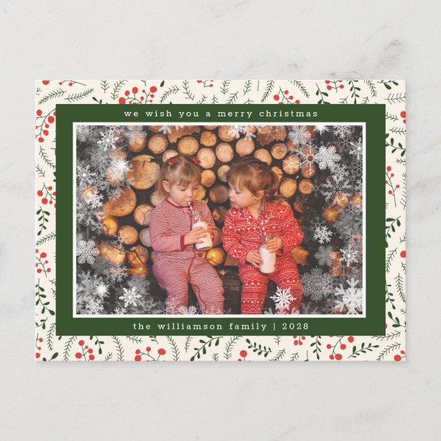 Tarjeta de Navidad con Foto de Copos de Nieve (Anverso)