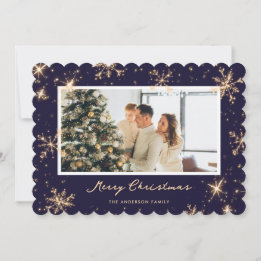 Tarjeta de Navidad con foto de copos de nieve azul