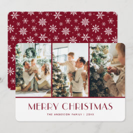 Tarjeta de Navidad con Foto de Copos de Nieve Rojo