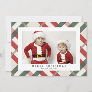 Tarjeta de Navidad con Foto de Cuadros Rojos y Ver