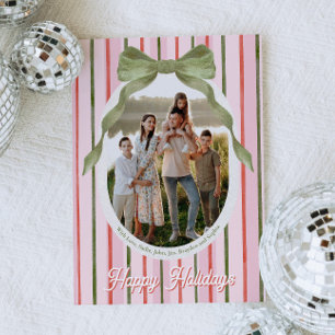 Tarjeta de Navidad con foto de familia con lazo de
