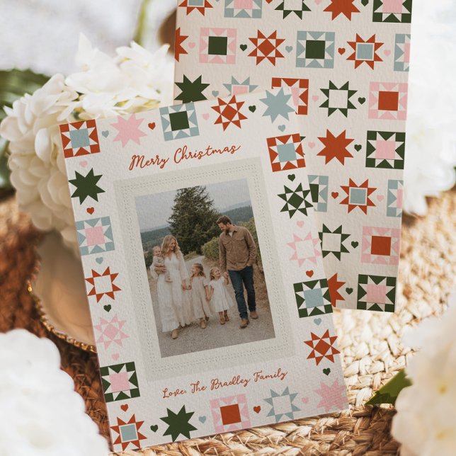 Tarjeta de Navidad con foto de familia de colcha (Subido por el creador)